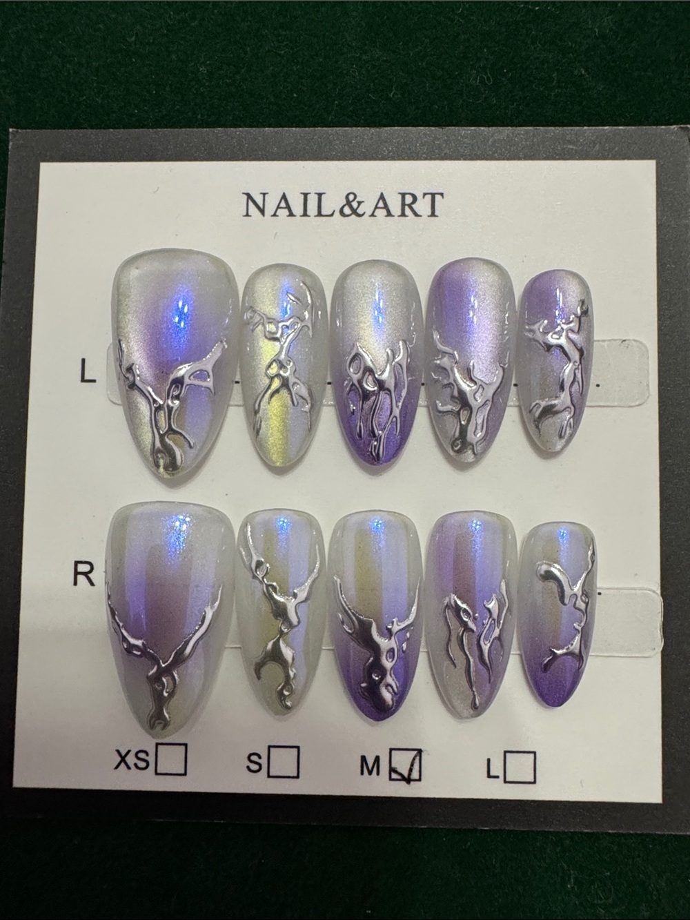 Iridescent Purple-Silver Press-On Nail Set